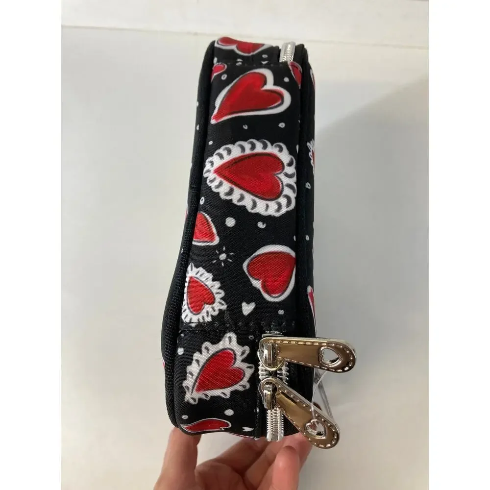 BRIGHTON NWT BLACK RED CANVAS HEART PRINT TRAVEL JEWLERY BOX